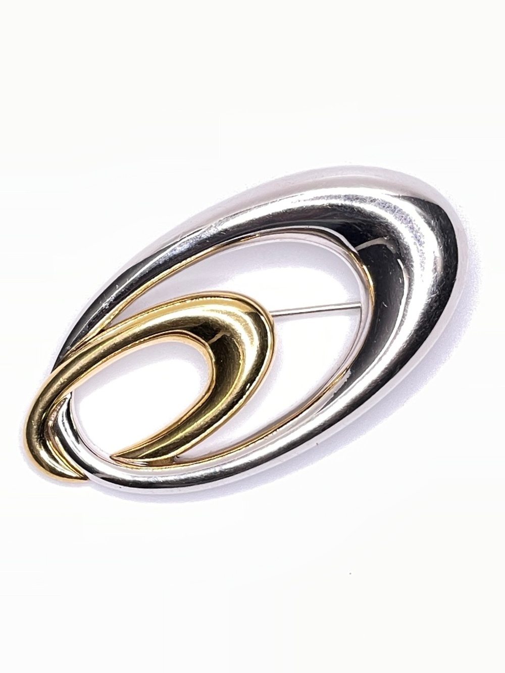 Vintage Monet Signed Two Tone Modernist Pin Brooch